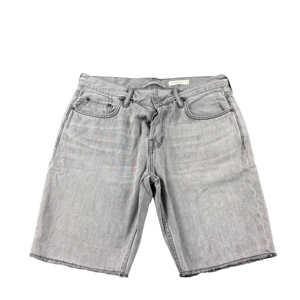 Allsaints Switch Light Gray Denim Distressed Mens Short Size 32